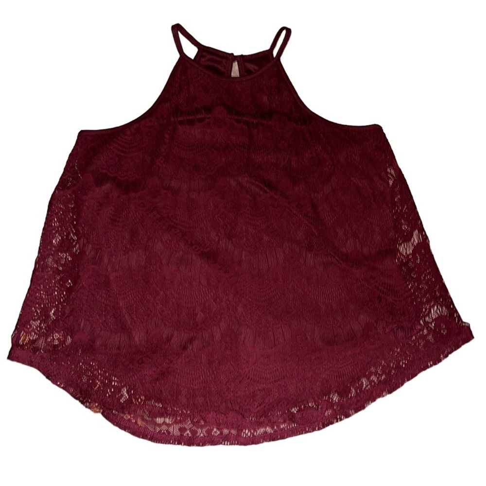 CUTE Touch Blue Lace Burgundy Top Tank Camisole Shirt Women’s Size Small S